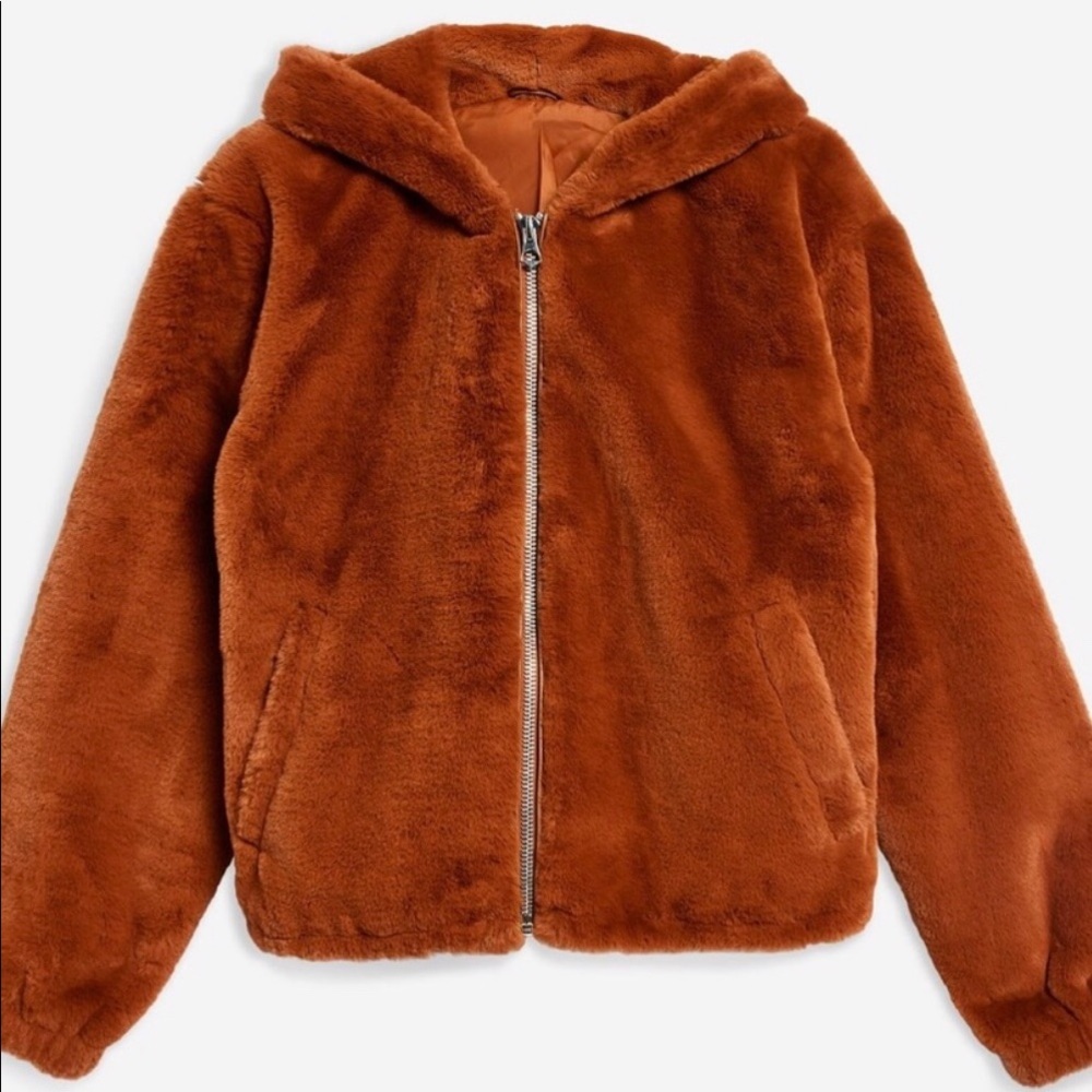 TOPSHOP FAUX FUR HOODED JACKET